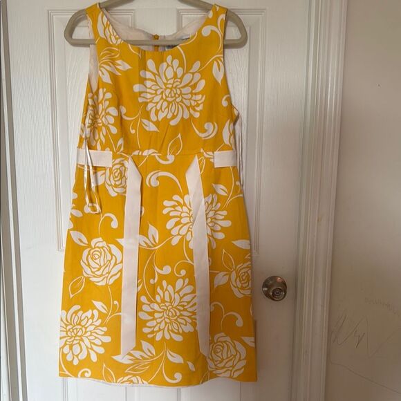 Jessica Howard Yellow Floral Sleeveless belted Dress 14 like new - Picture 1 of 11